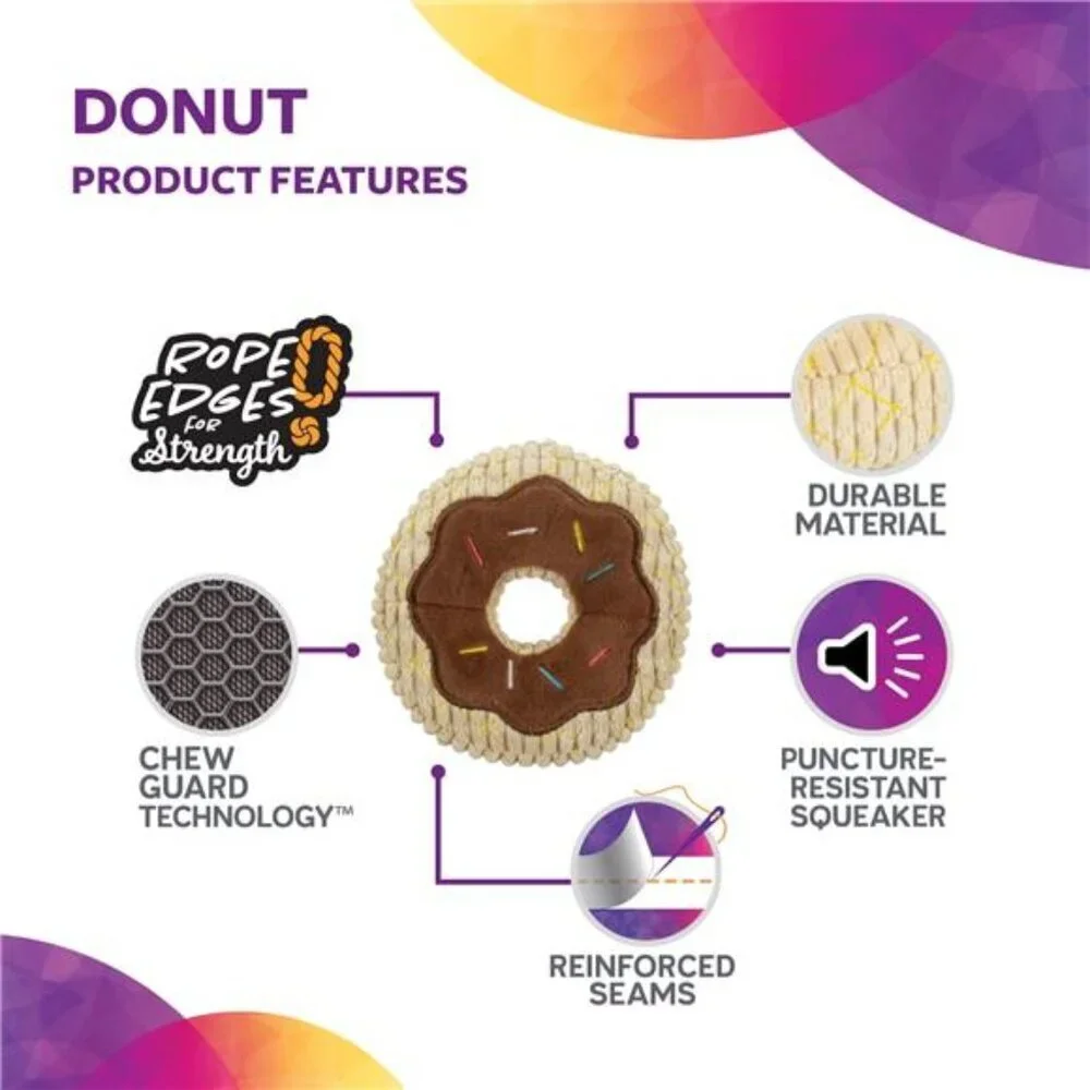 Donut Squeaky Plush Chew Guard Dog Toy, Small - Picture 3 of 16